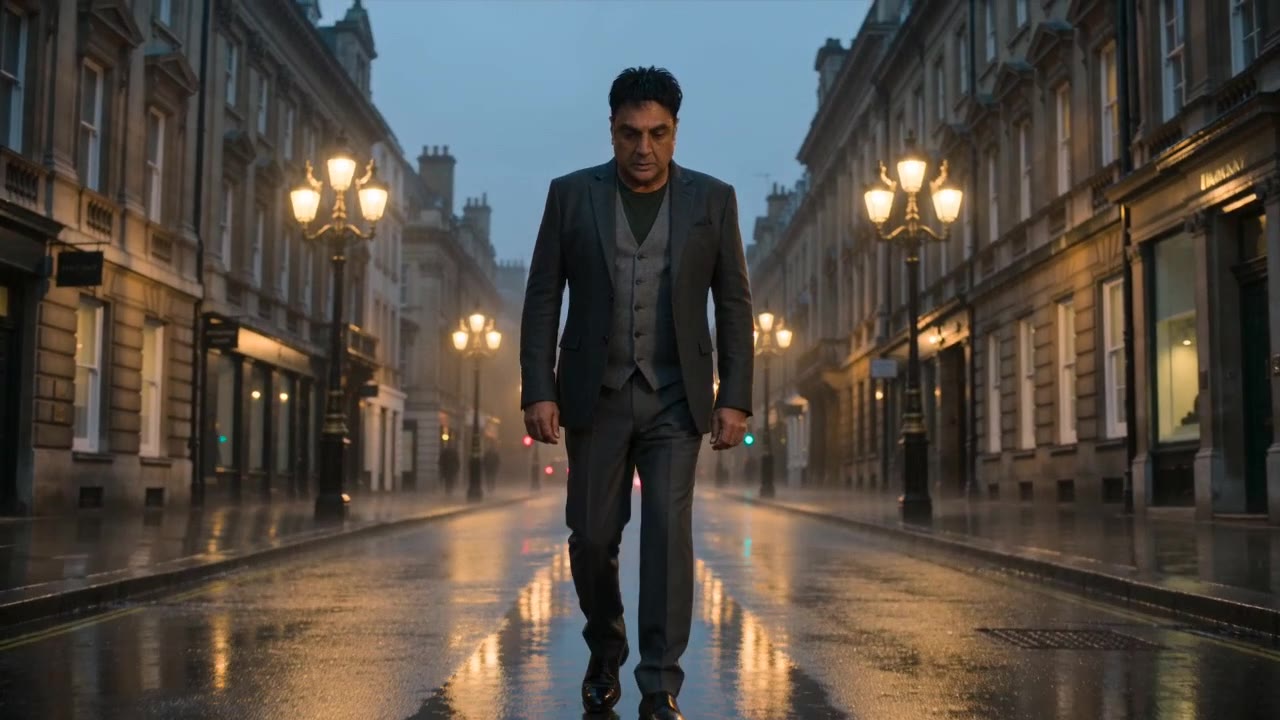 12-second video, live-action cinematic drama, melancholic urban evening atmosphe