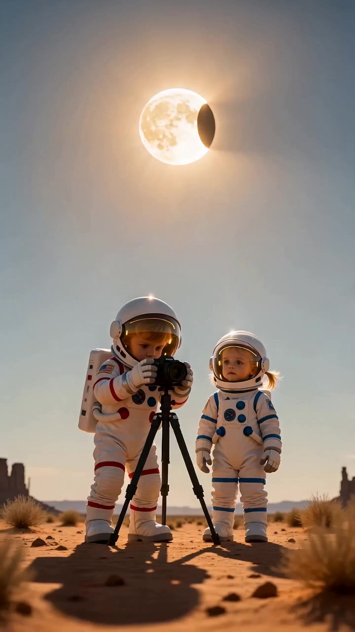 Generate a 15-second video, live-action cinematic style, dramatic eclipse narrat